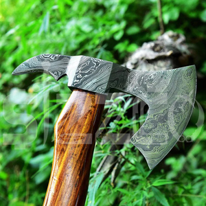 Custom Full Tang Damascus Steel Hunting Camping <b>Bearded</b> Axe Micarta Handle Tomahawk Real Hatchet with Leather Sheath, Ideal Gift - Product Image 6