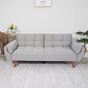 Divano Letto Convertibile Grigio Chiaro con Braccioli Arrotolabili Estensibili/Pieghevoli per Soggiorno con Funzione di Stoccaggio e Reclinazione - Product Image 1