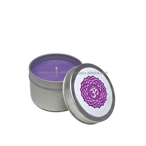 Vela Artesanal para Sanación del Chakra de la Corona – Vela Votiva de Lujo de Cera de Soja Morada en Lata Plateada de Viaje - Product Image 4