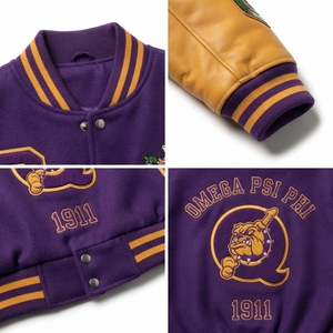 Veste universitaire personnalisée en laine et cuir 400 GSM Omega Psi Phi HBCU Streetwear Étiquette OEM - Product Image 4