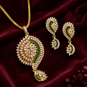 LISAJEWELLERS - Juego de Collar y Aretes de Lujo con Diseño de Hojas de Paisley en Color Verde Esmeralda, Chapado en Oro y Latón con Circonitas, Joyería para Novia - Product Image 5