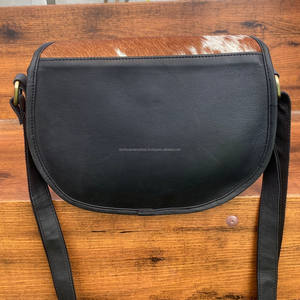 กระเป๋าหนังวัวแบบตะวันตกทรงกลมมีฝาปิดกระเป๋าหนังแท้แบบพรีเมี่ยมกระเป๋าหนังแท้แบบพิเศษสีดำและสีขาวสำหรับผู้หญิง - Product Image 5