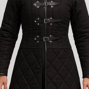 Customized Women's Black Quilted Medieval Gambeson Coat Long Padded <b>Jacket</b> for LARP Cosplay Factory Supplies - Product Image 4