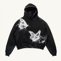 Sweat-shirt à capuche unisexe noir, surdimensionné, en coton, imprimé avec un motif de lettres au dos, décontracté, pour l'automne