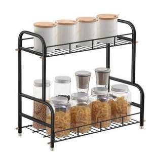 Étagère à épices en métal noir mat à 2 niveaux, robuste, en acier, pour le rangement des bouteilles et bocaux d'assaisonnements - Vente flash - Product Image 1