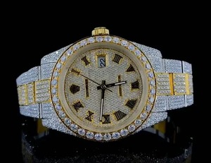 Reloj de Cuarzo Redondo de Lujo para Hombre con Incrustaciones de Diamantes, Correa de Acero Inoxidable, Esfera Analógica, Cristal de Zafiro, 40 mm, Cierre Plegable - Product Image 3