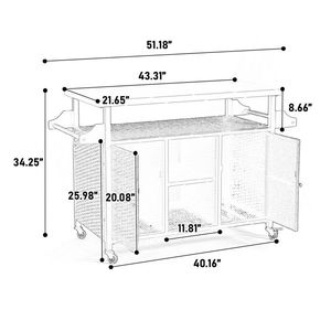 Grande Isola da Cucina per Esterni in Vimini con Carrello Mobile, Armadietto Contenitore, Piano Estensibile in Acciaio Inossidabile, Arredamento da Patio con Ruote - Product Image 3