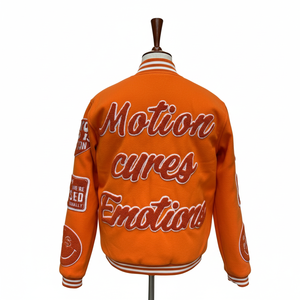 Veste de baseball vintage pour homme, personnalisée avec broderie orange, style streetwear, avec patchs en chenille - Product Image 2
