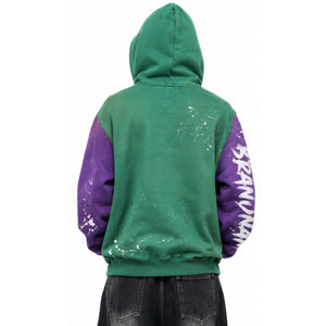 Sudadera con capucha y cremallera para hombre BRANDNAME, verde y morado, estilo urbano, corte holgado, manga regular, forro polar - Product Image 3