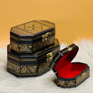 Coffret de 3 boîtes à bijoux Naqshi Art, boîtes de rangement décoratives de luxe, boîtes en bois de qualité supérieure, design artisanal - Product Image 2