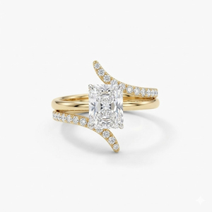 2 ct Radiant Cut 14K Solid <b>Gold</b> Lab Grown Diamond Engagement <b>Ring</b> with Curved Wedding Band Bypass Stackable <b>Ring</b> Bridal <b>Set</b> <b>Ring</b> - Product Image 2