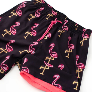 Shorts de Baño para Hombre con Estampado de Flamencos Negros y Cordón Rosa, Secado Rápido, Estilo Casual - Product Image 2