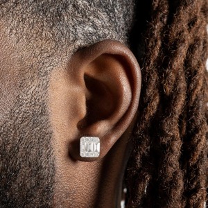 Luxury Baguette Cut Stud <b>Earrings</b> <b>for</b> <b>Men</b> and Women <b>Silver</b> Tone Iced Out Halo Diamond Style Hip Hop Jewelry - Product Image 2