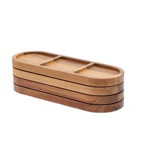 New Arrival Acacia Wood Section Serving Tray Three Compartment Wooden Platter Snack Organizer Kitchen Dining Decor Natural - Product Image 1