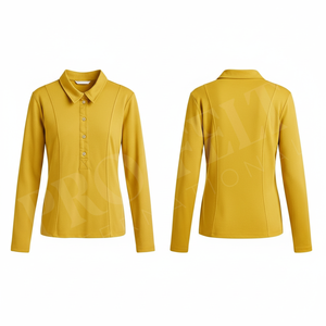 Polo à manches longues en coton et polyester, coupe ajustée, décontracté, respirant, extensible, col polo, vêtements de sport pour femmes - Product Image 4