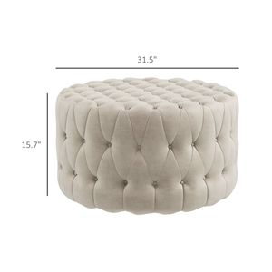 Round <b>Ottoman</b> for Home Office Velvet Feel Beige Foot <b>Stool</b> with Button Tufted Design Padded Seat for Living Room or Entryway - Product Image 3