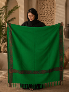 Green Embroidered Wool Kashmiri Shawl for Women Winter Scarf Long <b>Wrap</b> with Tassel Border Custom Logo - Product Image 1