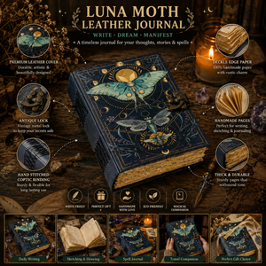 Handmade Hardcover Eco-Friendly Recycled Cotton Journal Luna Moth Design Antique Lock Hand <b>Stitched</b> Coptic Binding Deckle <b>Gift</b> - Product Image 5