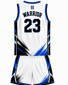 Uniforme de Baloncesto Profesional Elite Squad con Gráficos Abstractos Audaces en Blanco, Negro y Azul, Tela Ligera de Alto Rendimiento para Partidos - Product Image 2