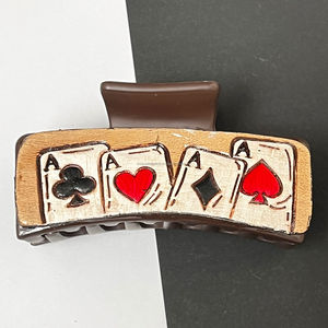 Western Hand Tooled Leather Hair Claw Clip for Women Stylish <b>Playing</b> <b>Cards</b> Design Hair Accessory Boutique Fashion Hair Clip Gift - Product Image 5