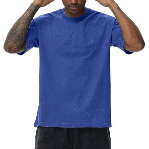 Camiseta de Manga Corta para Hombre, Cuello Redondo, Color Azul, Corte Regular, Color Sólido, Informal, Tejido de Punto Jersey, 100% Algodón, Diseño Liso - Product Image 1