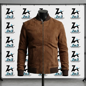 Custom Sheepskin <b>Brown</b> <b>Suede</b> Leather Bomber <b>Jacket</b> Breathable Windproof Eco-Friendly Latest Design Winter Outerwear <b>Suede</b> <b>Jacket</b> - Product Image 1