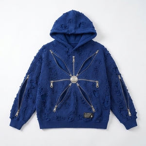 Sudadera con Capucha Oversize de Punto para Hombre, Estilo Casual Urbano, con Cremallera en la Manga, de Poliéster/Algodón, Ajuste Regular, para Invierno - Product Image 5