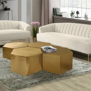 Table basse de luxe moderne en fer doré décoratif, design côtier rond et amovible pour salon - Product Image 5
