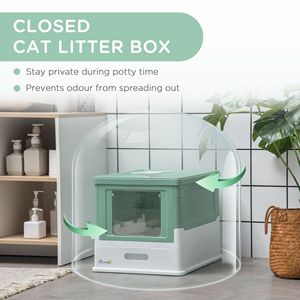 Green and White XL Fully Enclosed <b>Cat</b> Litter <b>Box</b> with Front Entry Top Exit Easy Clean Stainless Steel 9L Inner Space for Pets - Product Image 6