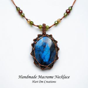 Collar Colgante de Macramé Azul Hecho a Mano con Labradorita Natural, Joyería de Cristal Curativo Boho, Cordón Ajustable, Regalo - Product Image 4