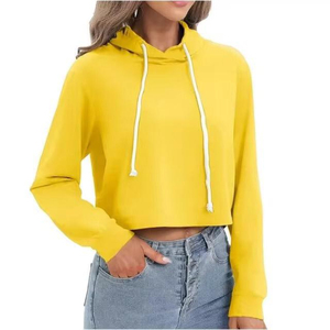<b>Cheap</b> Price Loose Long Sleeve Pullover Crop Top Hoodies Polyester Cotton Blank Oversize OEM Custom Women Crop Top Hoodies - Product Image 2