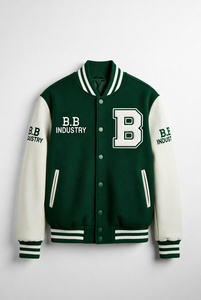 <b>Men's</b> Casual Winter 100% Cotton <b>Canvas</b> Bomber Varsity <b>Jacket</b> Breathable Eco-Friendly Windproof Waterproof Embroidered Stand OEM - Product Image 3