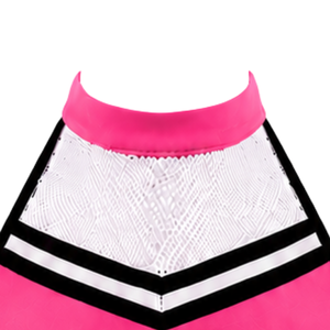 Haut court de cheerleading imprimé rose vif, blanc et noir, sans manches, personnalisable, pour performance athlétique, uniforme de cheerleading pour femmes et filles - Product Image 3