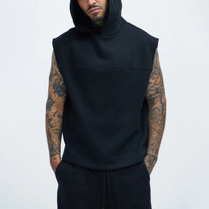 Sudadera con Capucha sin Mangas para Hombre, Color Sólido, Felpa, Estilo Casual, Corte Regular, Otoño, Negro, 100% Algodón, Tejido por Salamons Weras - Product Image 2