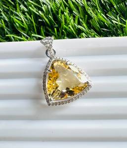 TASBIYA GEMS Women's Natural <b>Citrine</b> Gemstone 925 Sterling Silver Minimalist Solitaire <b>Pendant</b> Gold Rhodium Plating Third Party - Product Image 2
