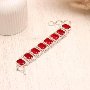 925 Sterling Silver Red Garnet <b>Bracelet</b>, Emerald Cut Multi Stone Link <b>Bracelet</b>, Natural Garnet <b>Gemstone</b> Jewelry for Women Wholes - Product Image 3