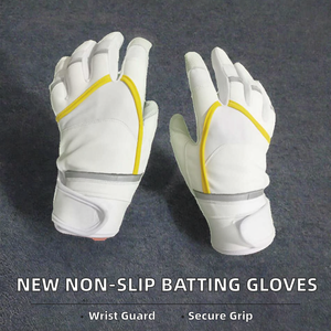 Ambidextrous Leather <b>Baseball</b> Batting <b>Gloves</b> Hook Loop Closure Non Slip High Grip Breathable Professional Sports OEM - Product Image 6
