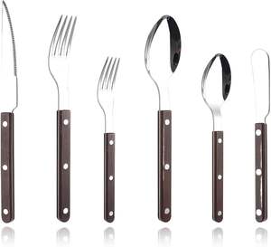 Ensemble de couverts en acier inoxydable de qualité supérieure avec manche en bois, collection de vaisselle de luxe pour la maison, l'hôtel et les restaurants - Product Image 3