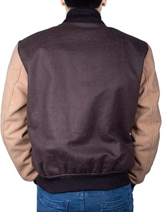 แจ็คเก็ตเบสบอลสีดำขายส่ง สไตล์วิทยาลัย แบบ Letterman แขนหนัง PU แจ็คเก็ตบอมเบอร์สำหรับผู้ชาย แจ็คเก็ตวินเทจ - Product Image 4