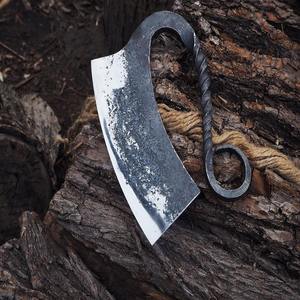 Couteau de cuisine Ulu Cleaver en acier Damas forgé à la main, en acier au carbone, avec manche en bois et options personnalisables - Product Image 1