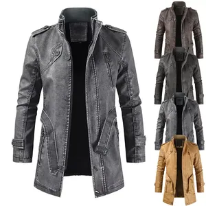 2026 New <b>Men's</b> Custom Leather Jacket High Quality Canvas with Stand Collar Fashionable Design for Winter with Front Logo - Product Image 1