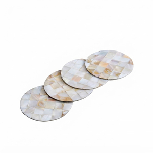 Juego de posavasos artesanales de nácar con incrustaciones de lapislázuli, posavasos redondos geométricos de mosaico de concha para mesa de café. - Product Image 2