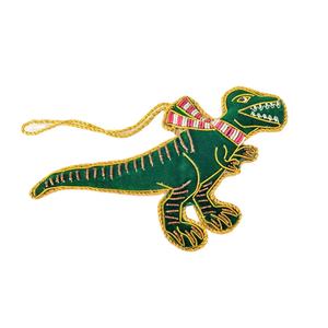Wide Product Range Best in Supplying Top-Quality Hand Embroidered 14cms Wide Festive Hanging Ornament - Dinosaur with <b>Scarf</b> - Product Image 1