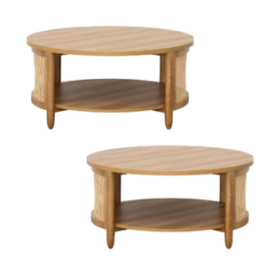 Table basse ronde naturelle en bois et rotin, matériaux écologiques, table centrale pour jardin, maison, salon, meubles - Product Image 3