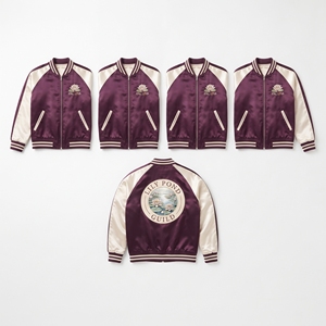 Chaqueta Bomber de Satén Personalizada, Color Azul Hielo, con Bordado de Libélula, Chaqueta Varsity con Cierre Frontal, Directo de Fábrica - Product Image 2
