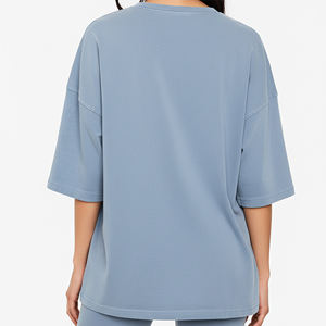 Camiseta de Verano 2025, Nueva, con Hombros Caídos, 100% Algodón, 220 GSM, Ligera, de Primera Calidad para Mujer, Cuello Redondo, Secado Rápido y Transpirable - Product Image 3