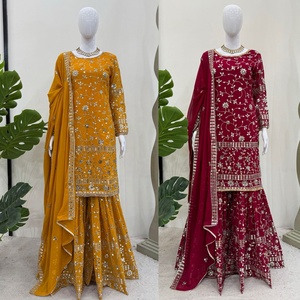 Modern Heavy Rayon Fancy Embroidery Work Plazzo <b>Kurti</b> Dupatta Set Women's Festival Casual Wear Plus Size Salwar Kameez Quick Dry - Product Image 6