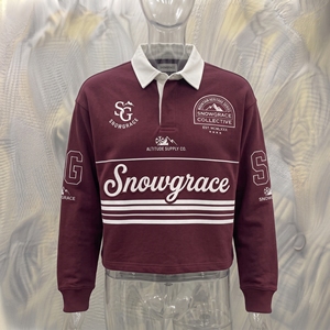Chemise en jersey unisexe Snowgrace à manches courtes, col en V rayé, coupe décontractée, toutes saisons, respirante, en polyester, broderie - Product Image 3