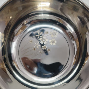 High-Quality <b>Deep</b> Stainless Steel Mixing <b>Bowl</b> with Decorative Flower Print - Multi-purpose Kitchen Basin for Food Prep - Product Image 4