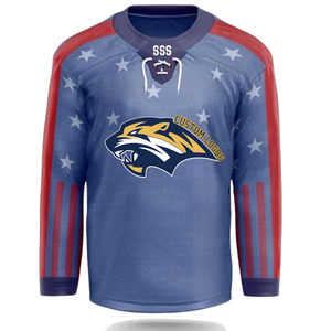 Tongues de hockey en feutre blanc, sweat à capuche de hockey sur glace, survêtement de hockey sur glace, pantalon de hockey sur glace, vêtements de sport Americana Patriotic Stars Stripes - Product Image 1
